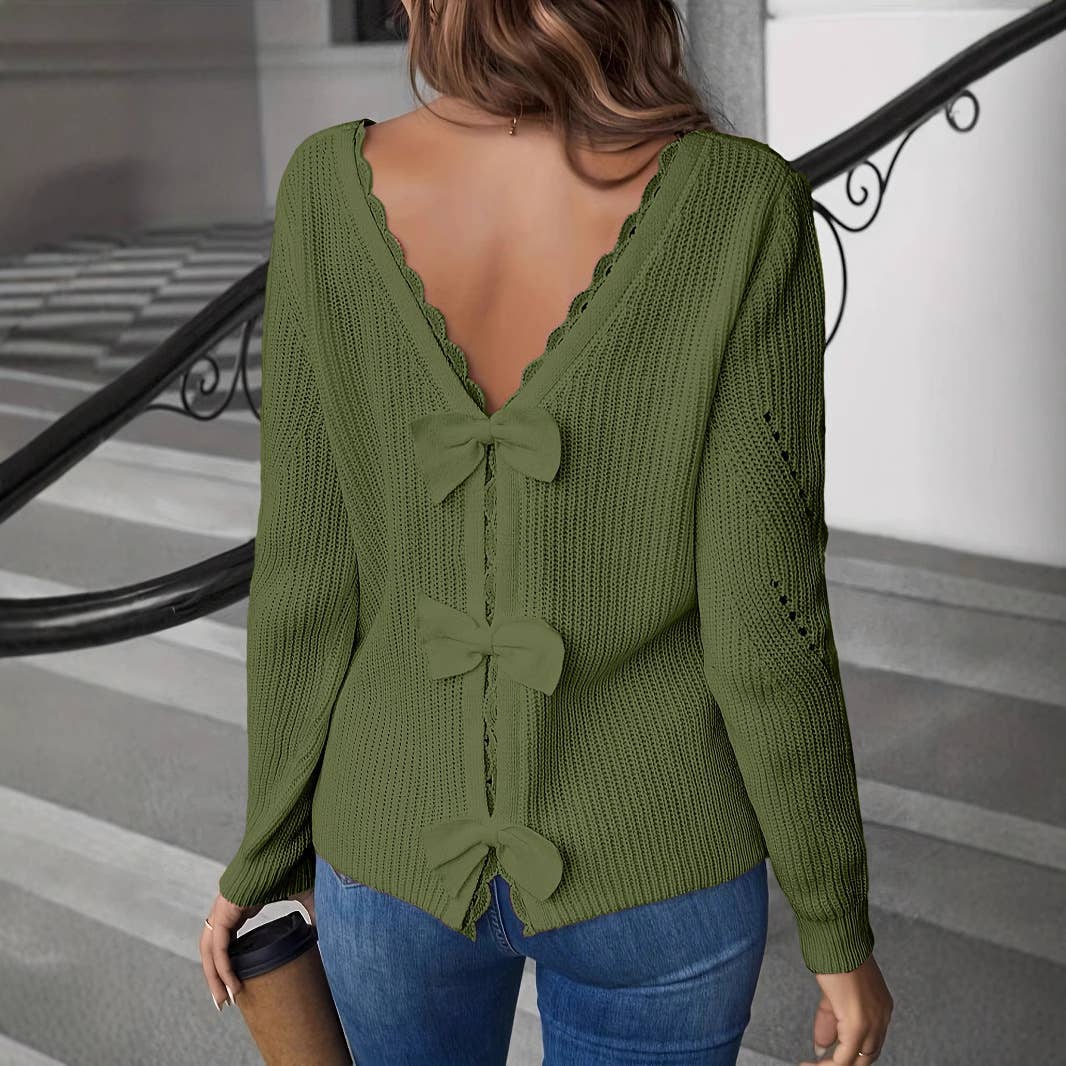 Back bow lace lace hollowed-out knitwear