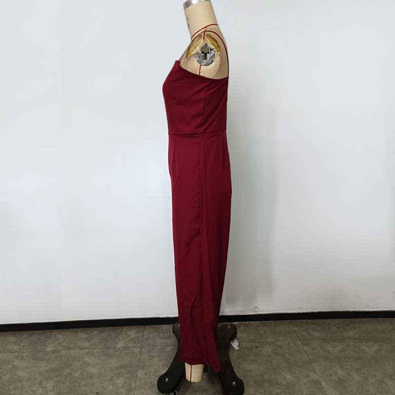 Solid Color Spaghetti Strap Wide-Leg Jumpsuit