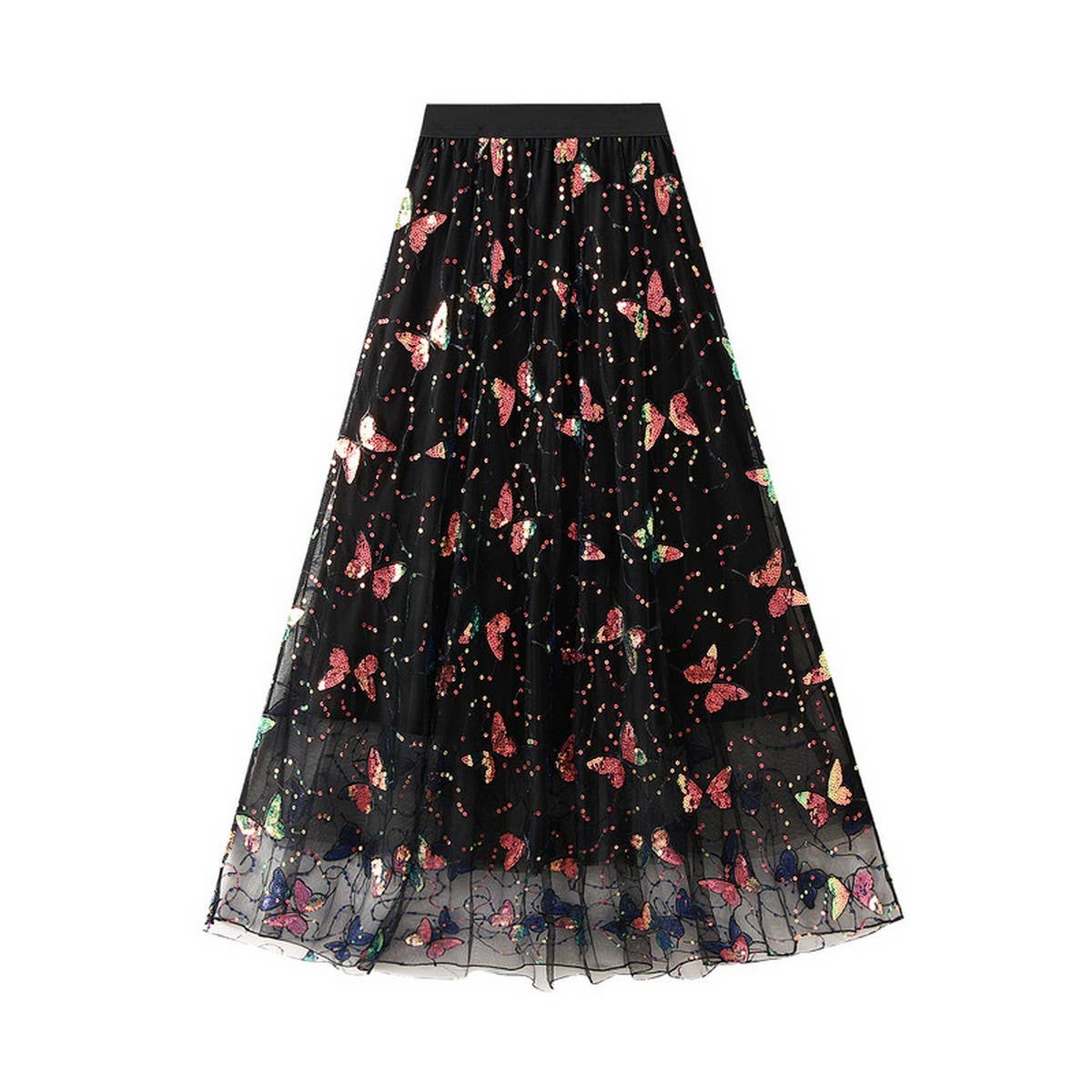 Sequin Butterfly Tulle Midi Skirt
