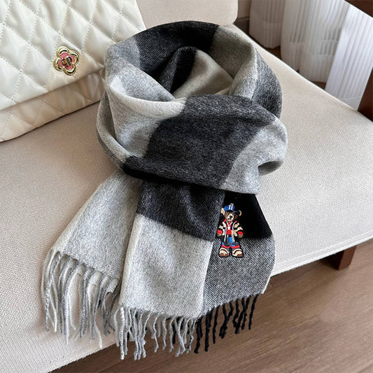 British Plaid Bear Scarf - Unisex Winter Warm Wrap_CWASC1496