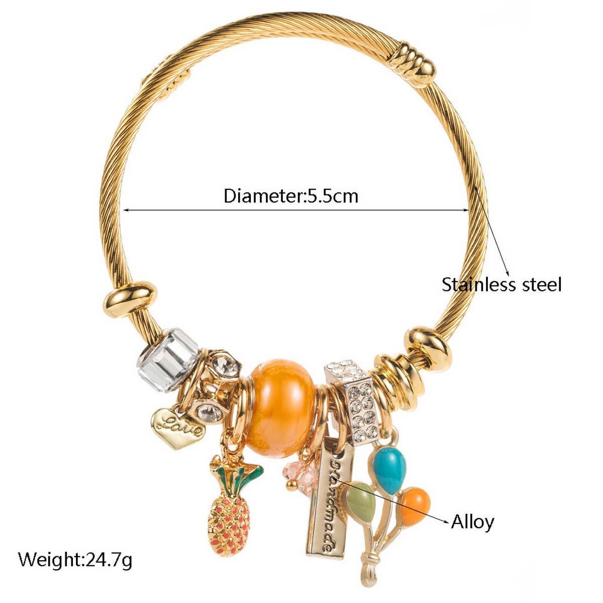 Gold Stainless Steel Bracelet with PineappleBalloon