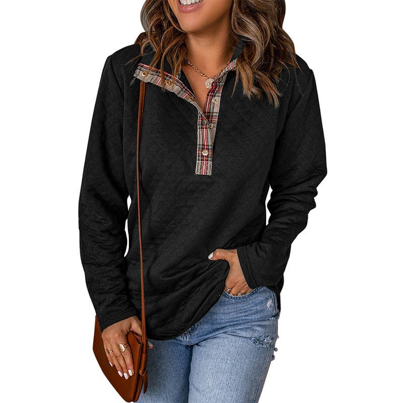 STAND COLLAR SOLID COLOR PLAID HALF-DRAIN HOODIE