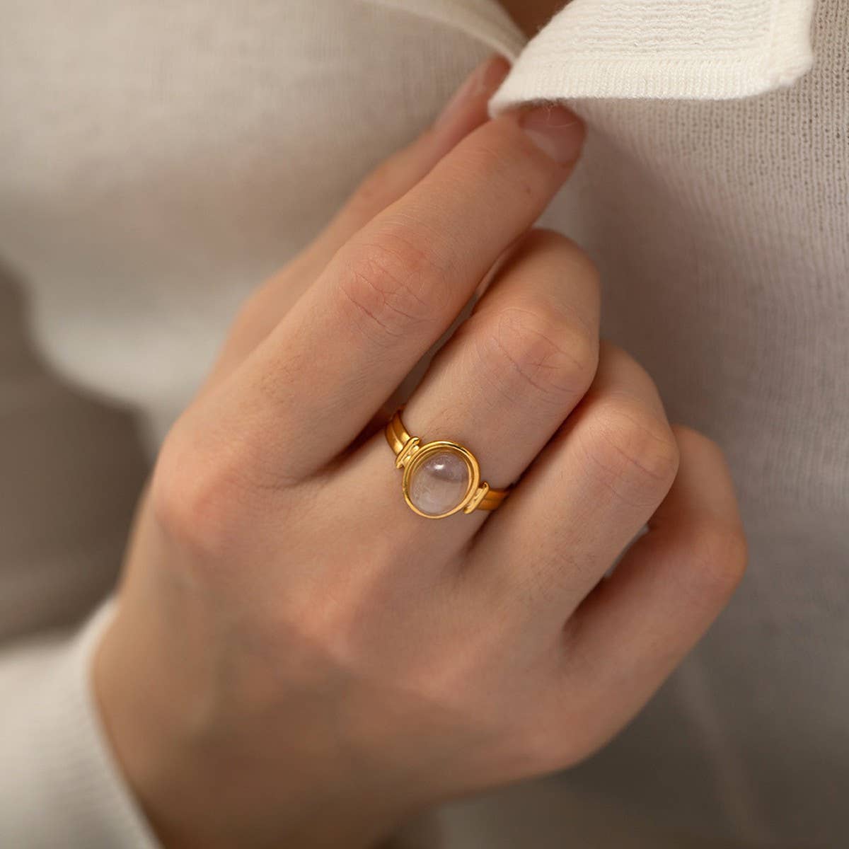 INLAID NATURALSTONE STAINLESS STEEL OPEN RINGS