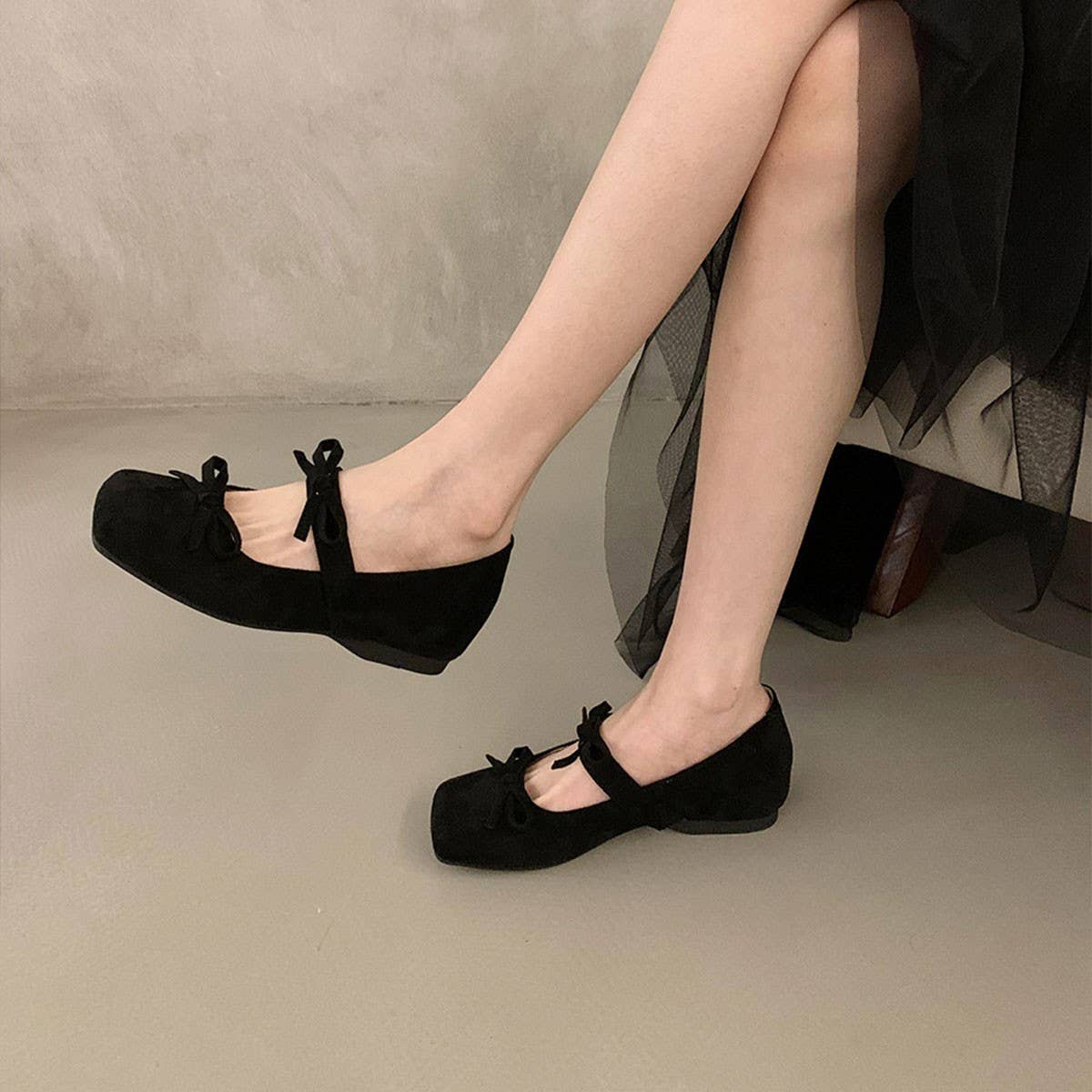 Pink Ballet Flats with Bow, Platform Mary Jane_CWSHF0147