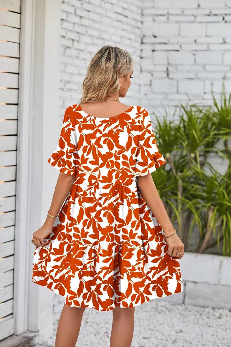 CWDSD8214_FLORAL RUFFLE SLEEVE TIERED MINI DRESS