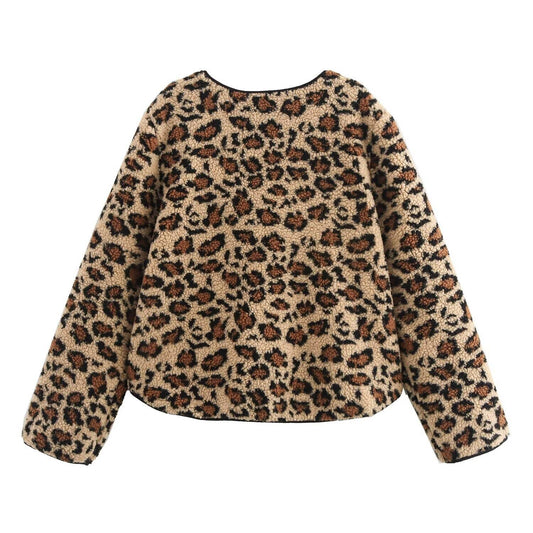 Fashionable leopard print bow long-sleeved coat