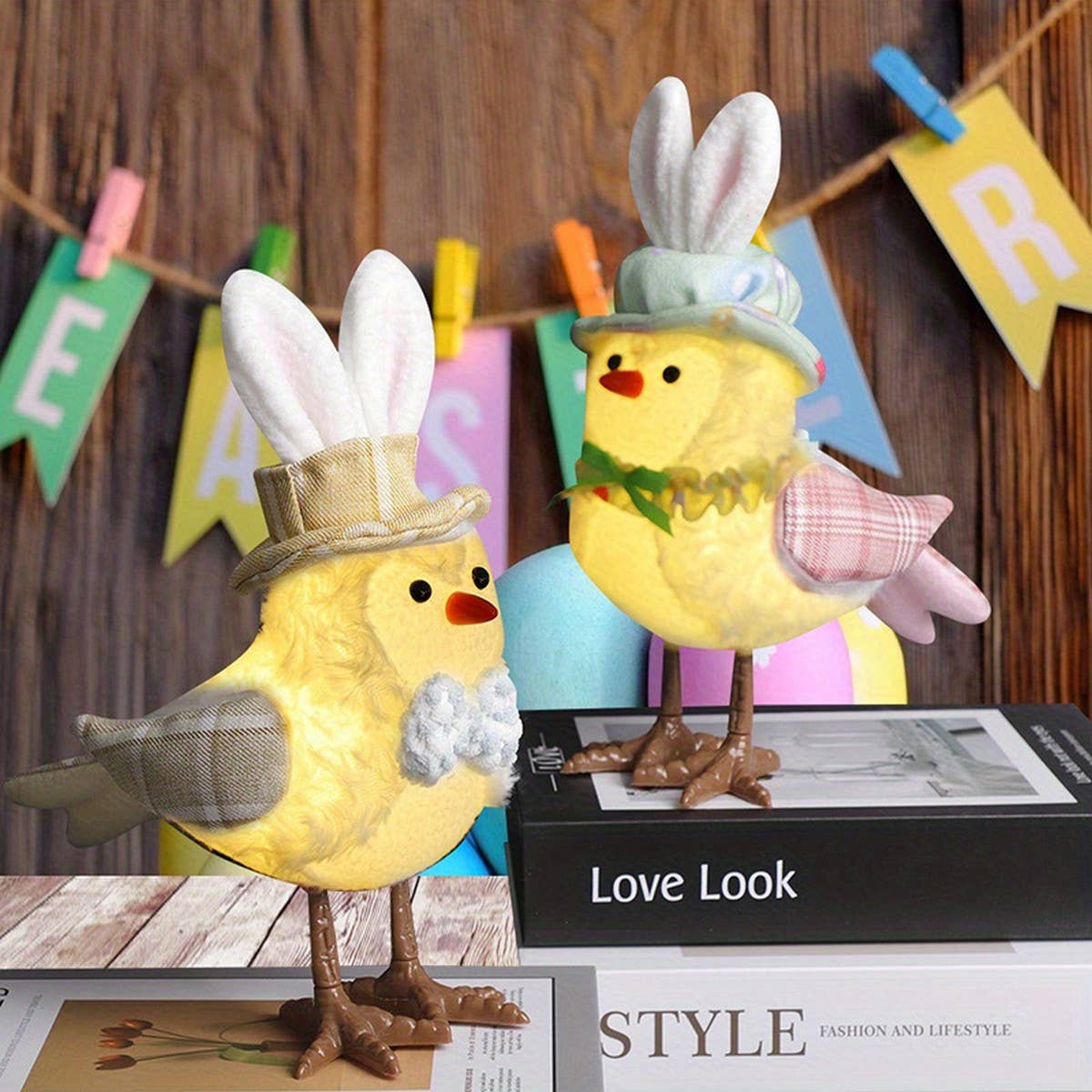 EASTER COUPLE LIGHTED YELLOW HOODED BIRD ORNAMENTS