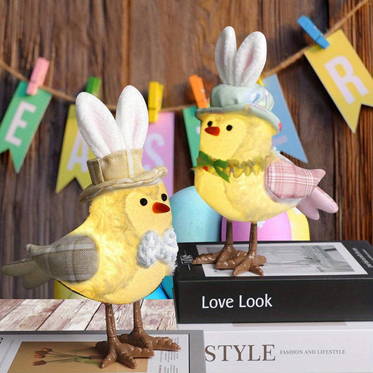 EASTER COUPLE LIGHTED YELLOW HOODED BIRD ORNAMENTS