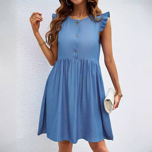 SKIRT WITH RUFFLED SLEEVES AND ROUND NECK