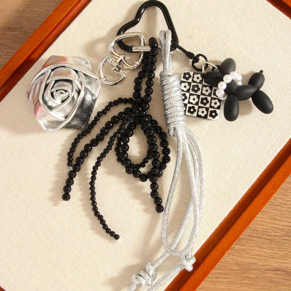 Creative Silver Balloon Dog Keychain with Bow