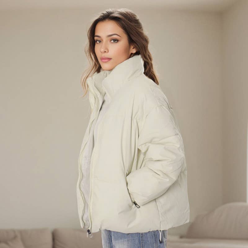 SOLID COLOR STAND-UP COLLAR LONG SLEEVES JACKET