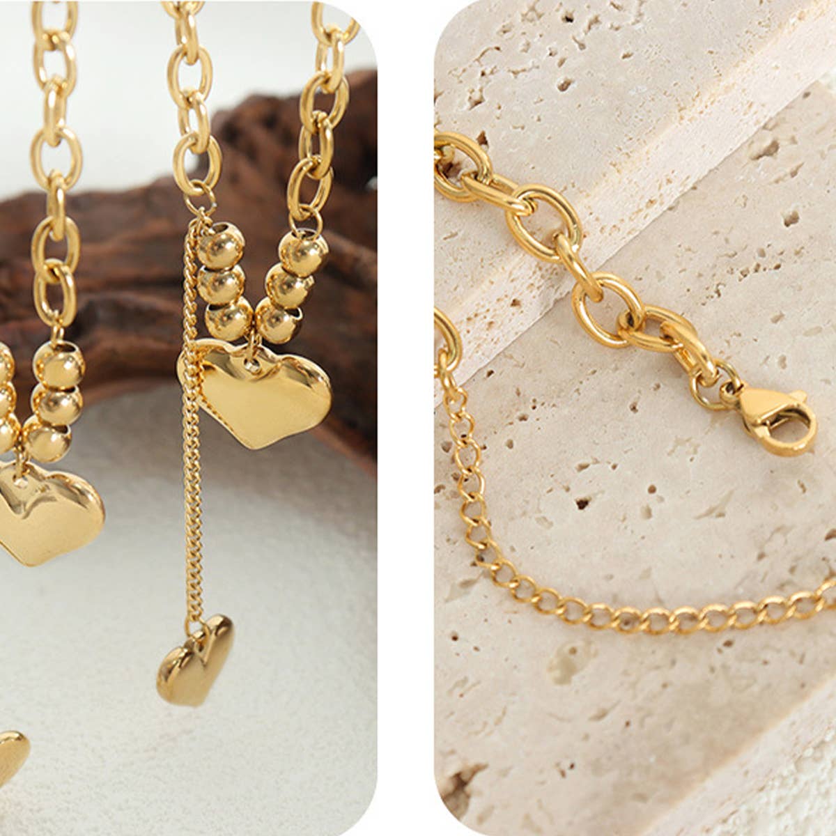 TITANIUM STEEL DOUBLE HEART PENDANT NECKLACE