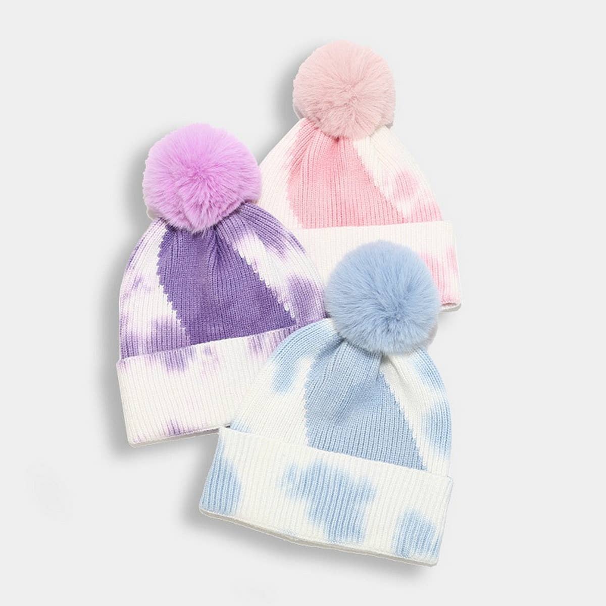 NEW TIE-DYE POM-POM KNITTED HAT_CWAH1619