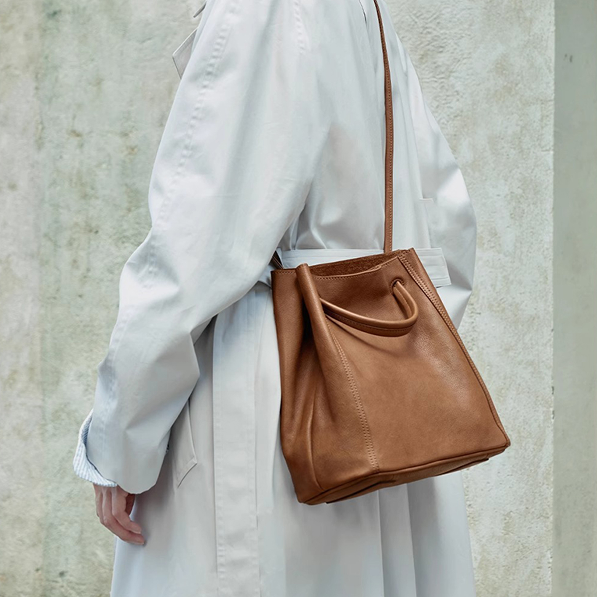 Leather Bucket Tote ??Vintage Style Handbag_CWAB5323