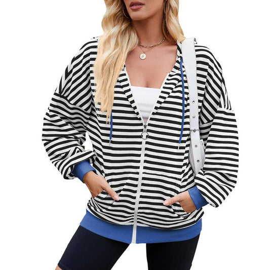 Striped hooded long-sleeved hoodie