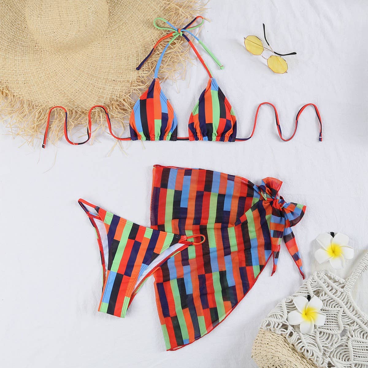 PRINTED PUSH-UP SEXY BIKINI THREE-PIECE SWIMSUIT_CWMW0727