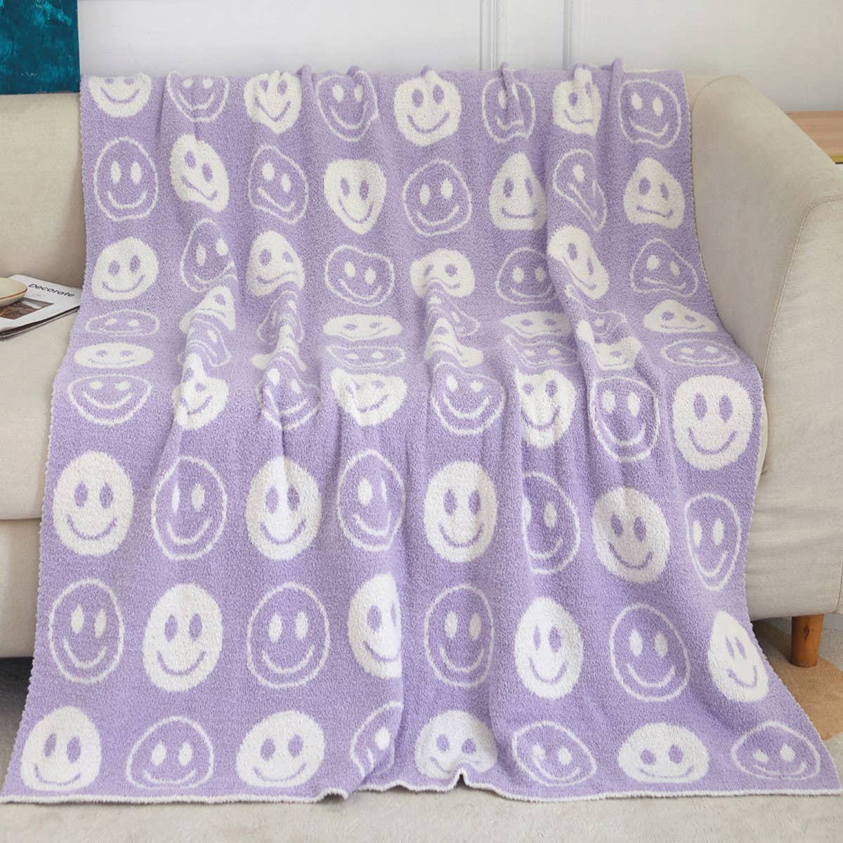 SMILING FACE KNITTED JACQUARD BLANKET SOFA BLANKET_CWMM0323