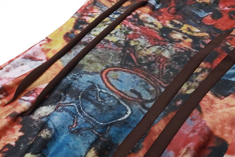 Stylish and retro tie-dyed printed U-neck dress