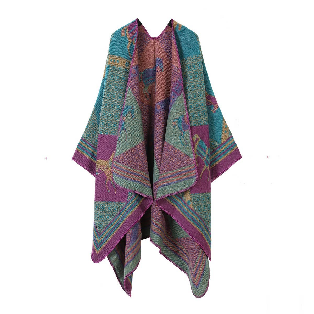SHAWL RETRO HORSE PATTERN SCARF WARM SLIT CAPE