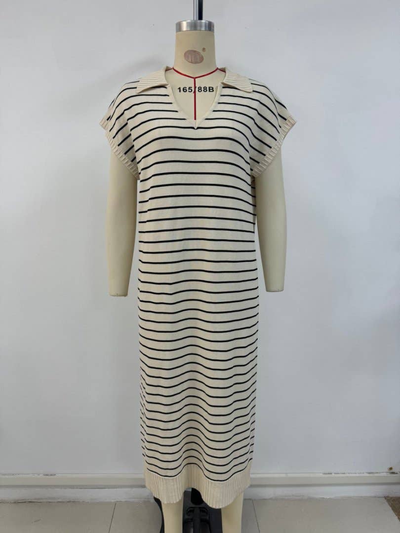 Loose casual striped V-neck long dress