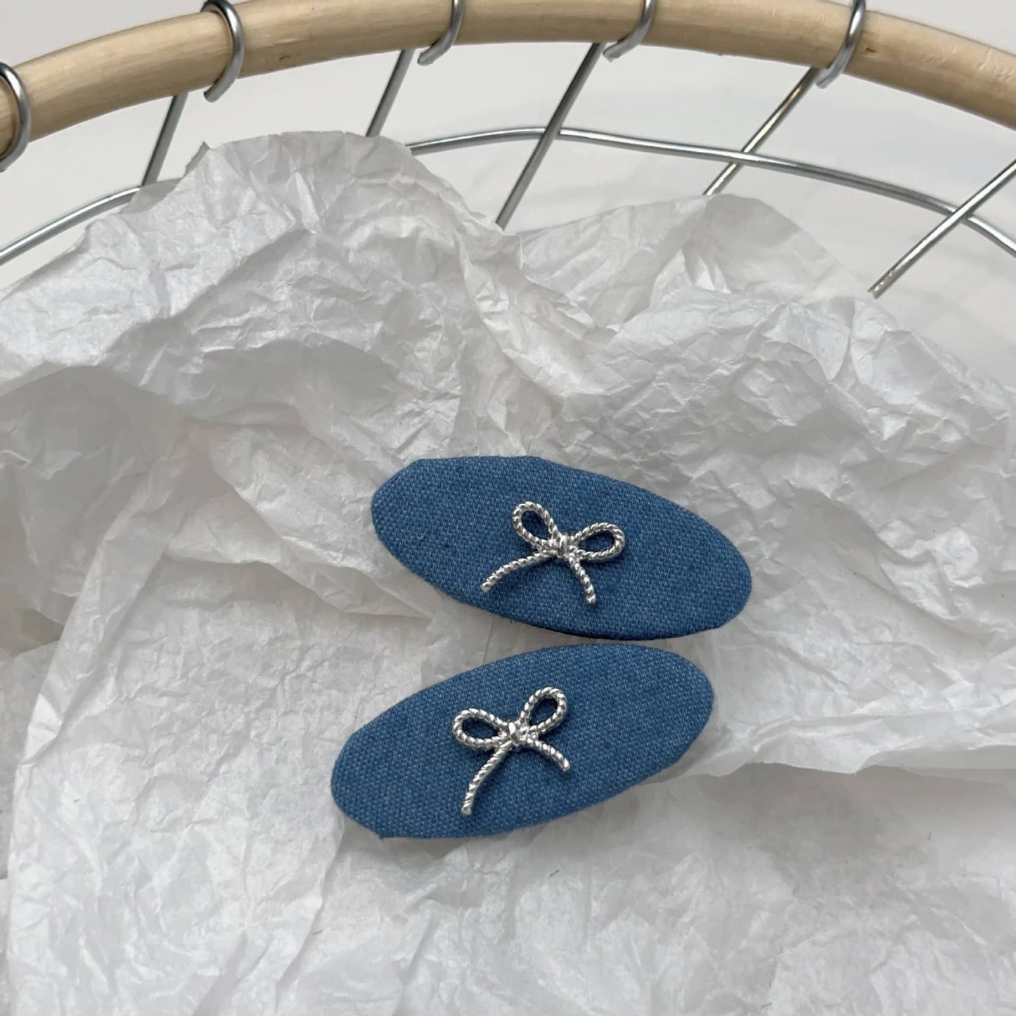 Denim series Bow Love diamond hair clip