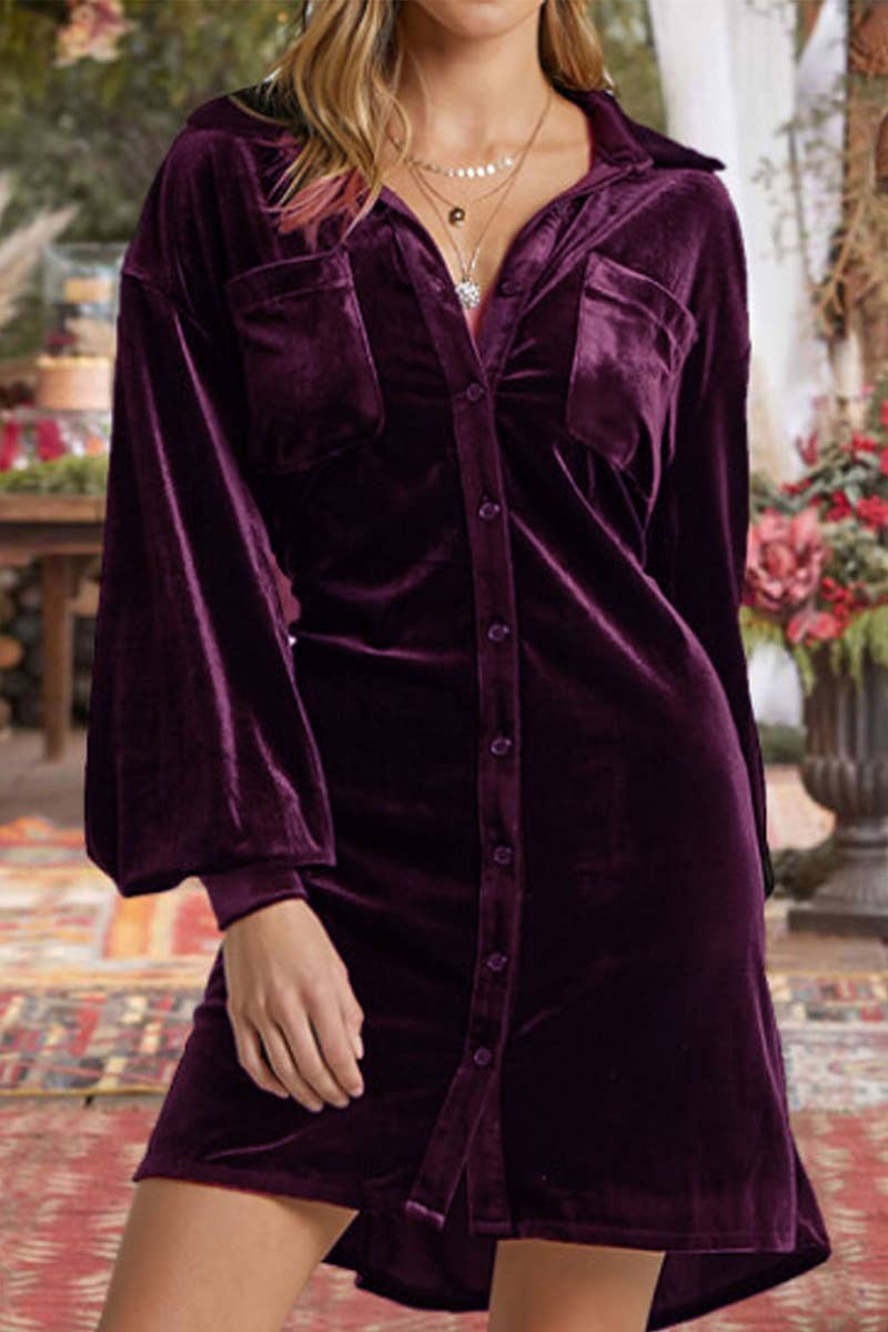 LONG SHIRT DRESS WITH LANTERN SLEEVES IN CANARY