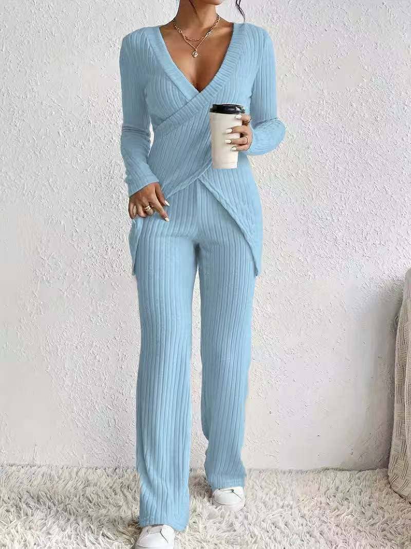 Long-sleeved loose high-waisted top pants set