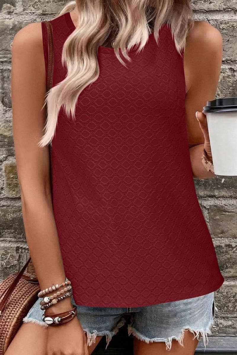 Cwttsl0232_Round Neck Sleeveless Knit Top
