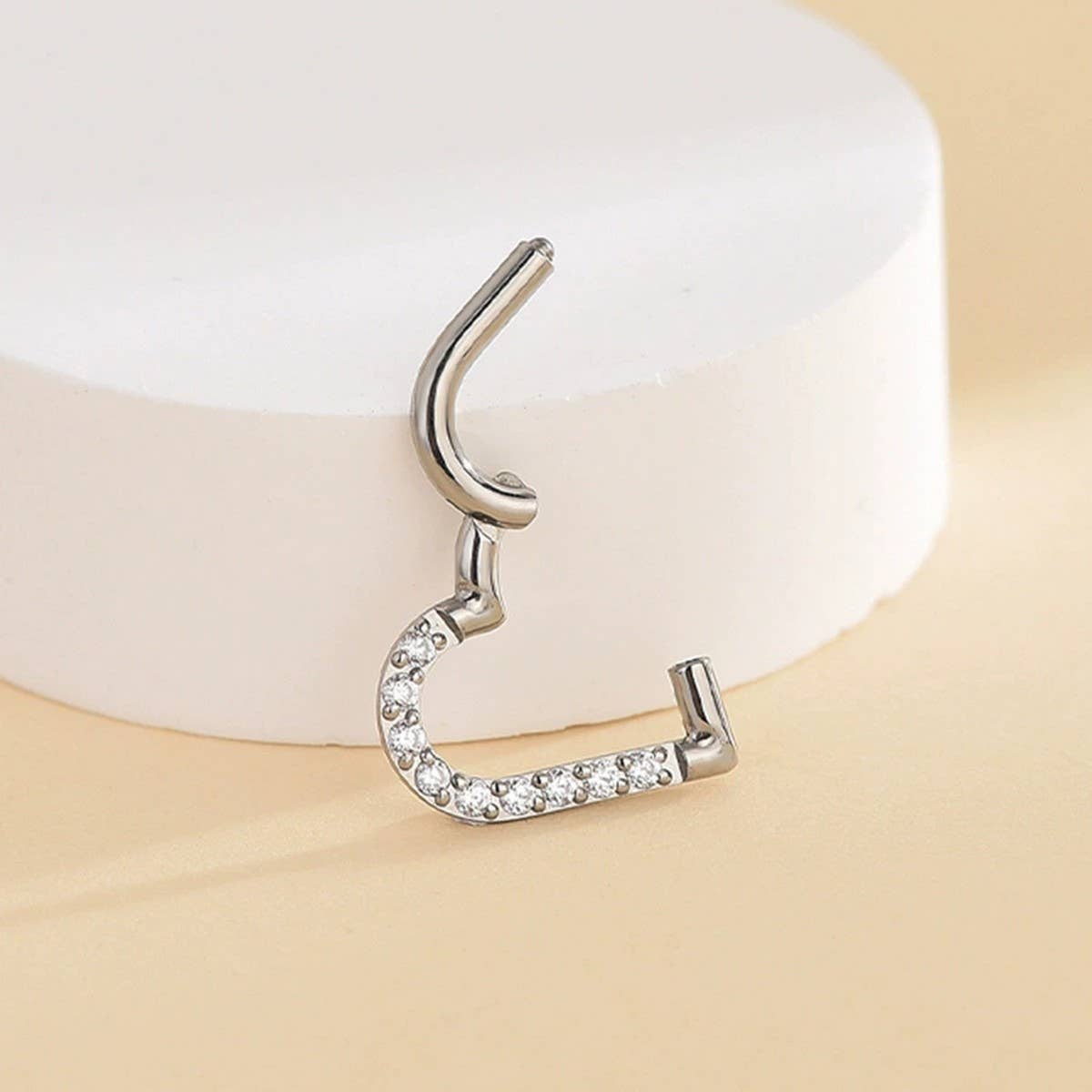 Zircon Heart Nose Stud & Hoop Stainless Steel_CWMM9518