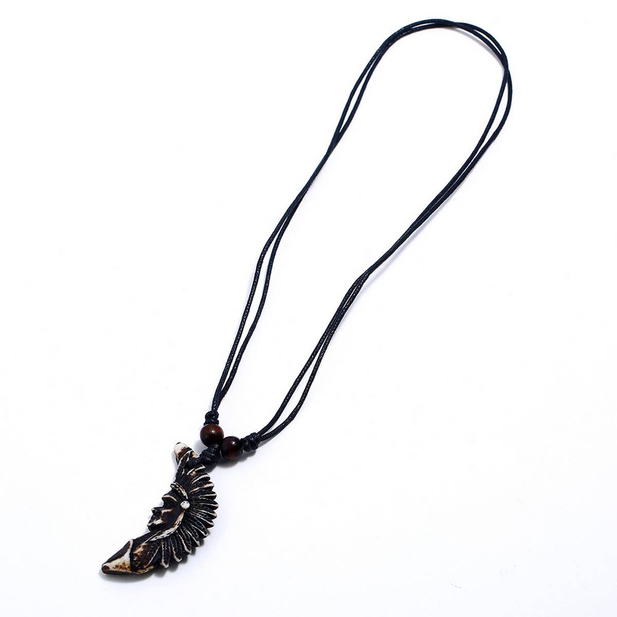 VINTAGE WAX ROPE RESIN WOLF TOOTH NECKLACE