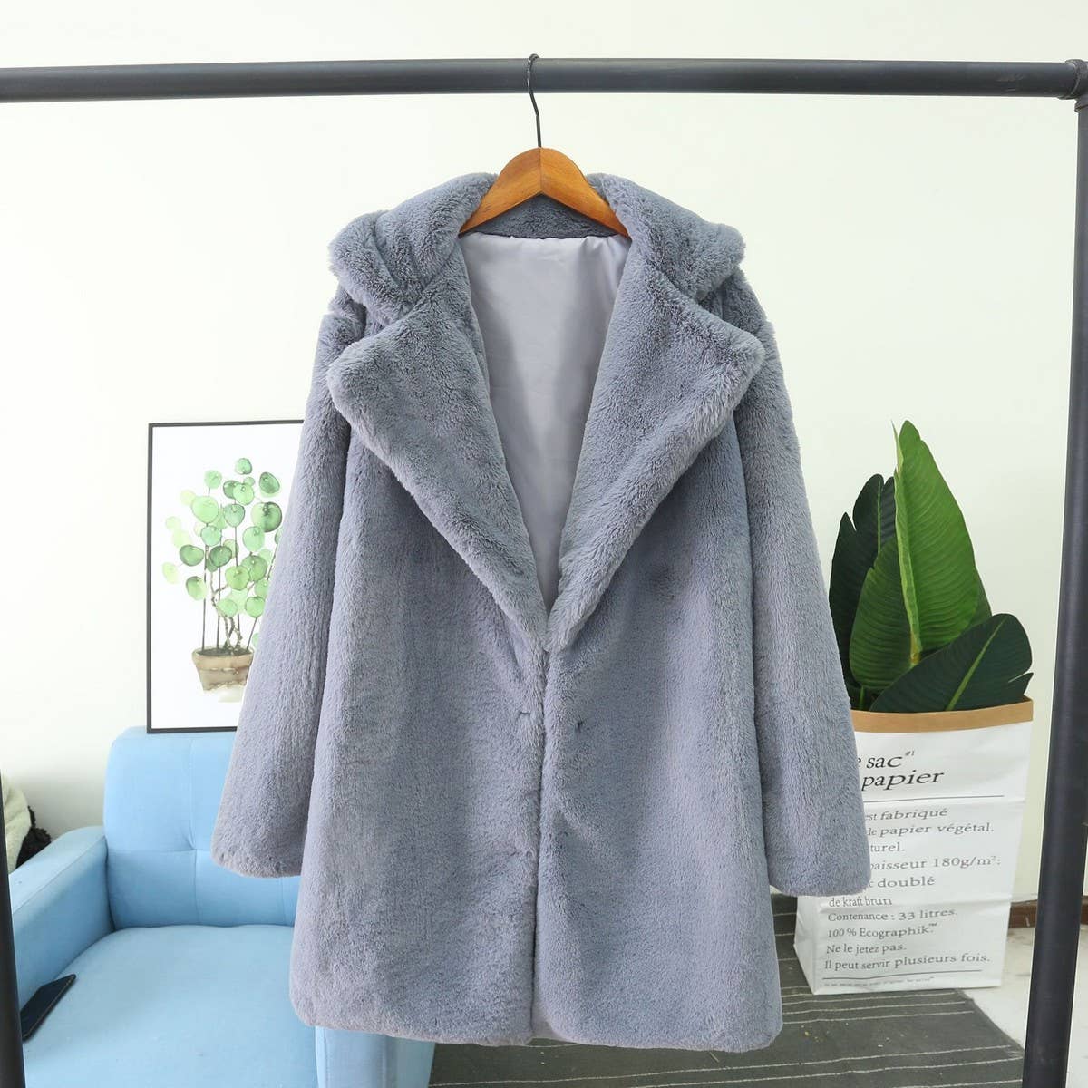 Faux Rabbit Fur Blazer Coat Women Loose Fit
