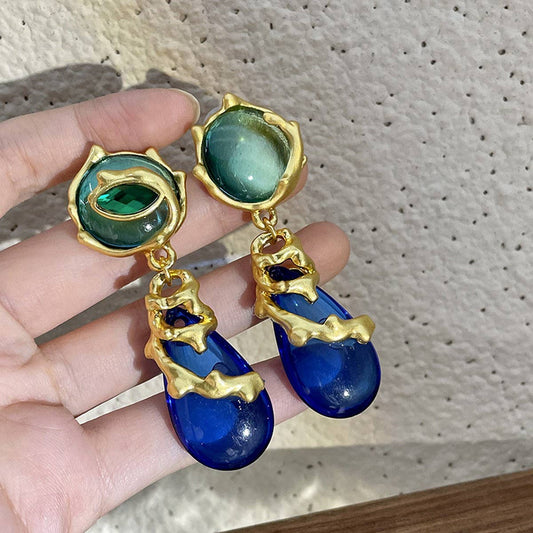 WOMEN RETRO BLUE SERIES GEMSTONE EARRINGS