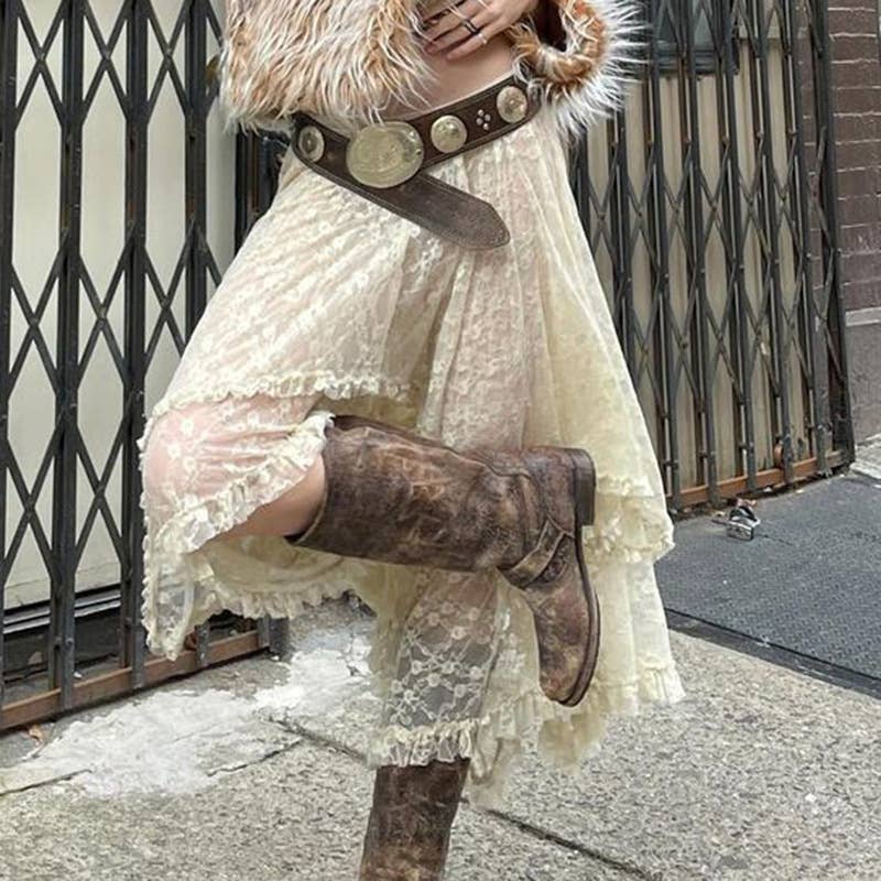 Sexy sheer lace layered midi skirt