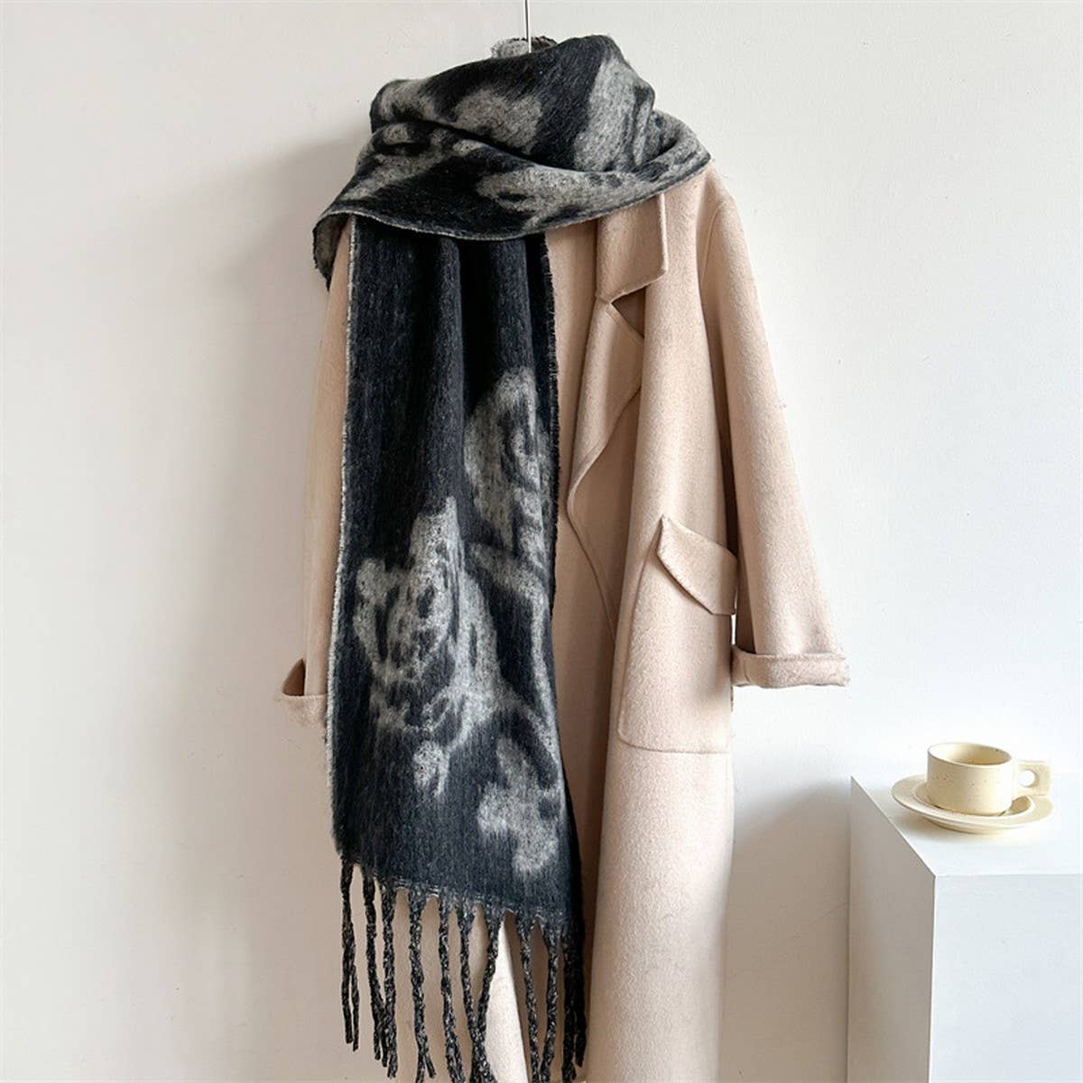 Rose Tassel Scarf - Colorblock Long Winter Wrap