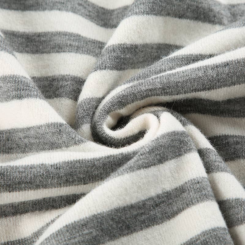 SIMPLE SLOUCHY STRIPED V-NECK SWEATER FOR GIRLS