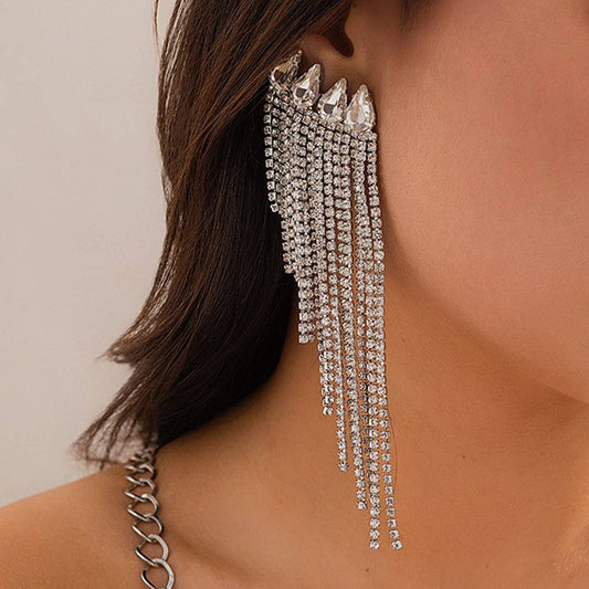 FRENCH STYLE TASSEL RHINESTONE EARRINGS