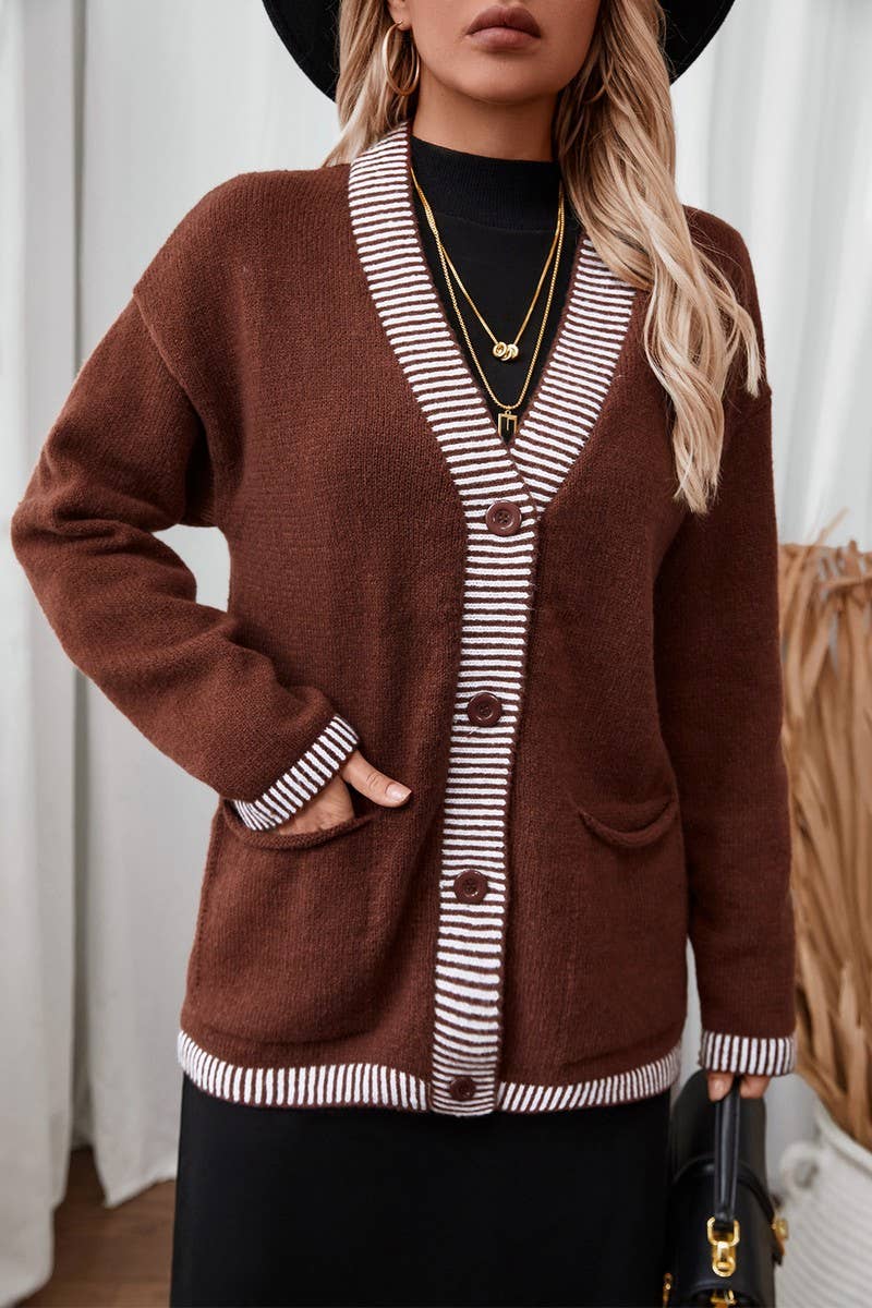 CWOCAL0862_SLOUCHY POCKET SINGLE BREASTED STRIPED KNIT TOP