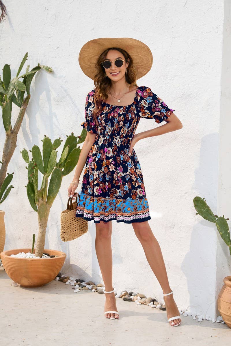 CWDSD4009_PRINT WAIST DRESS BOHO SHORT DRESS