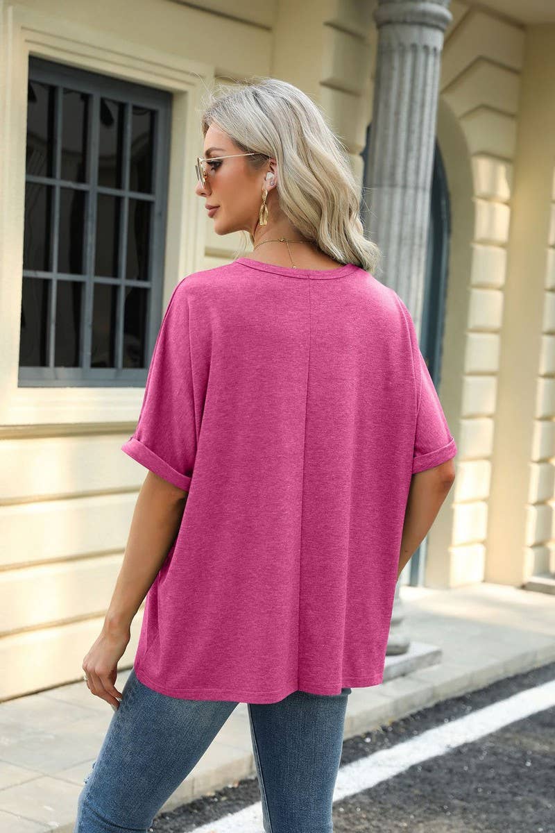 ROUND NECK SOLID COLOR SHORT SLEEVE LOOSE T SHIRT_CWTSTS0280