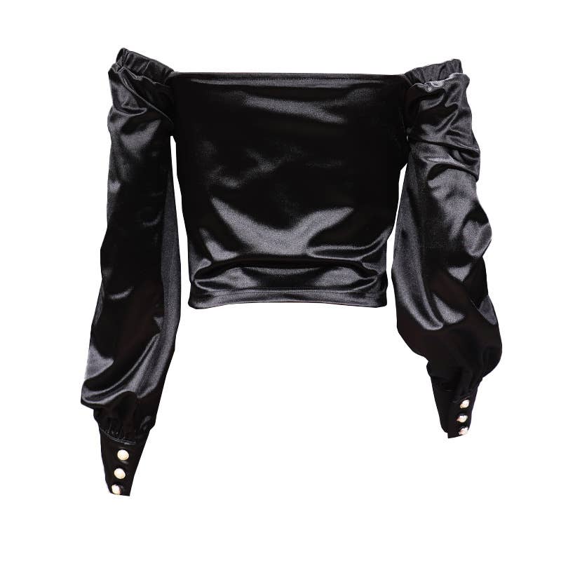 SOLID COLOR SEXY ONE-SHOULDER SHORT SATIN TOP