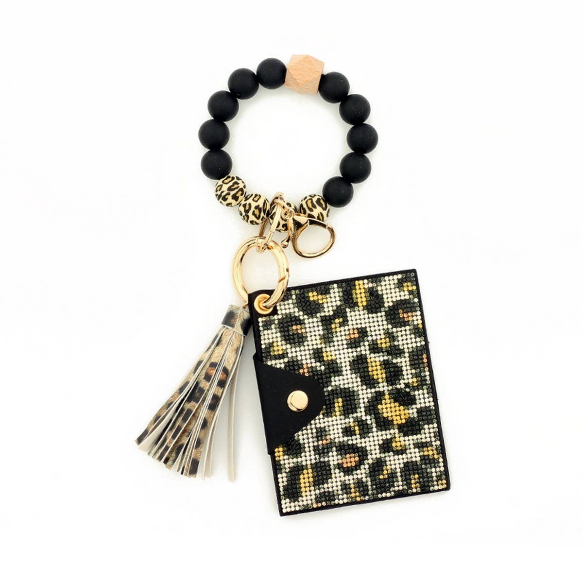 Rhinestone Leopard Wallet with Bead Keychain_CWAB4999
