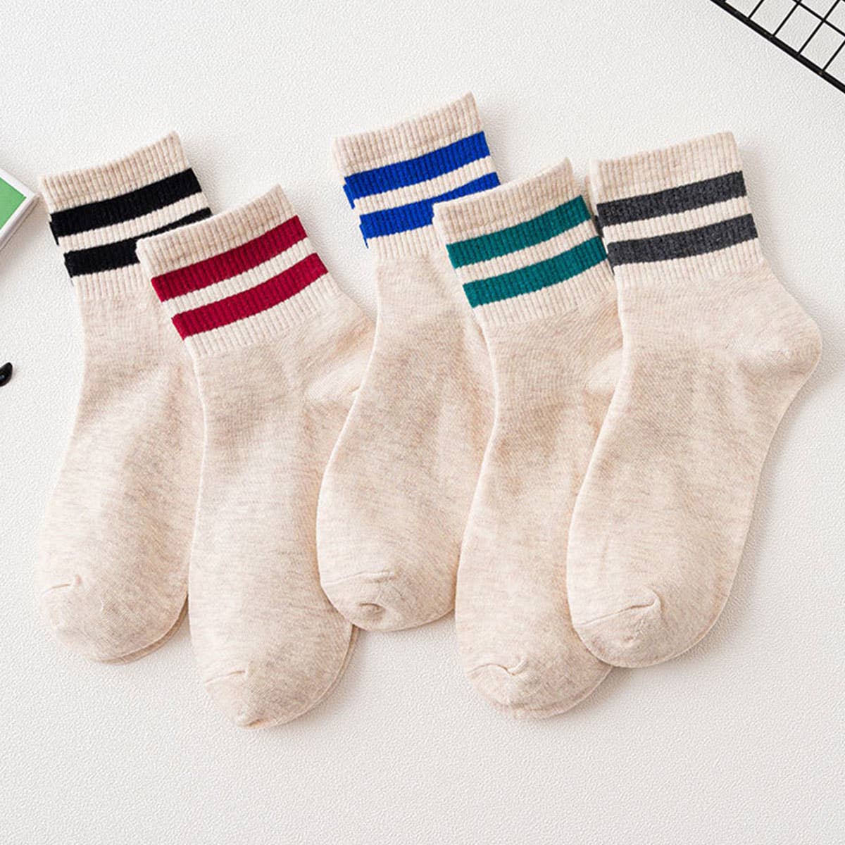 2-Stripe Cotton Mid Socks for Women, Wholesale_CWMS070