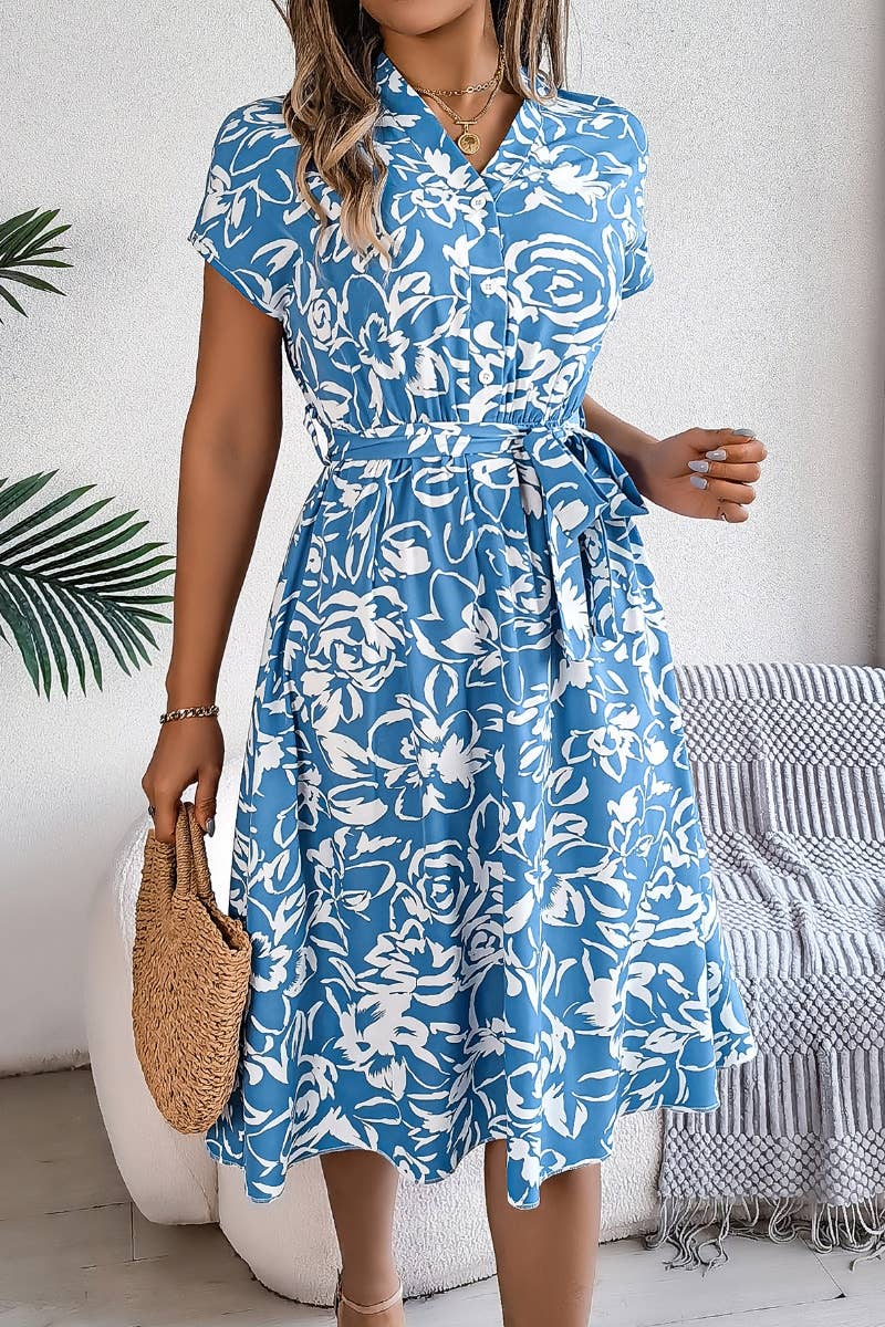 CWDMD2629_SUMMER V-NECK BAT-SLEEVE FLOWER DRESS LONG