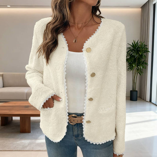 Lace lace patchwork single-breasted cardigan