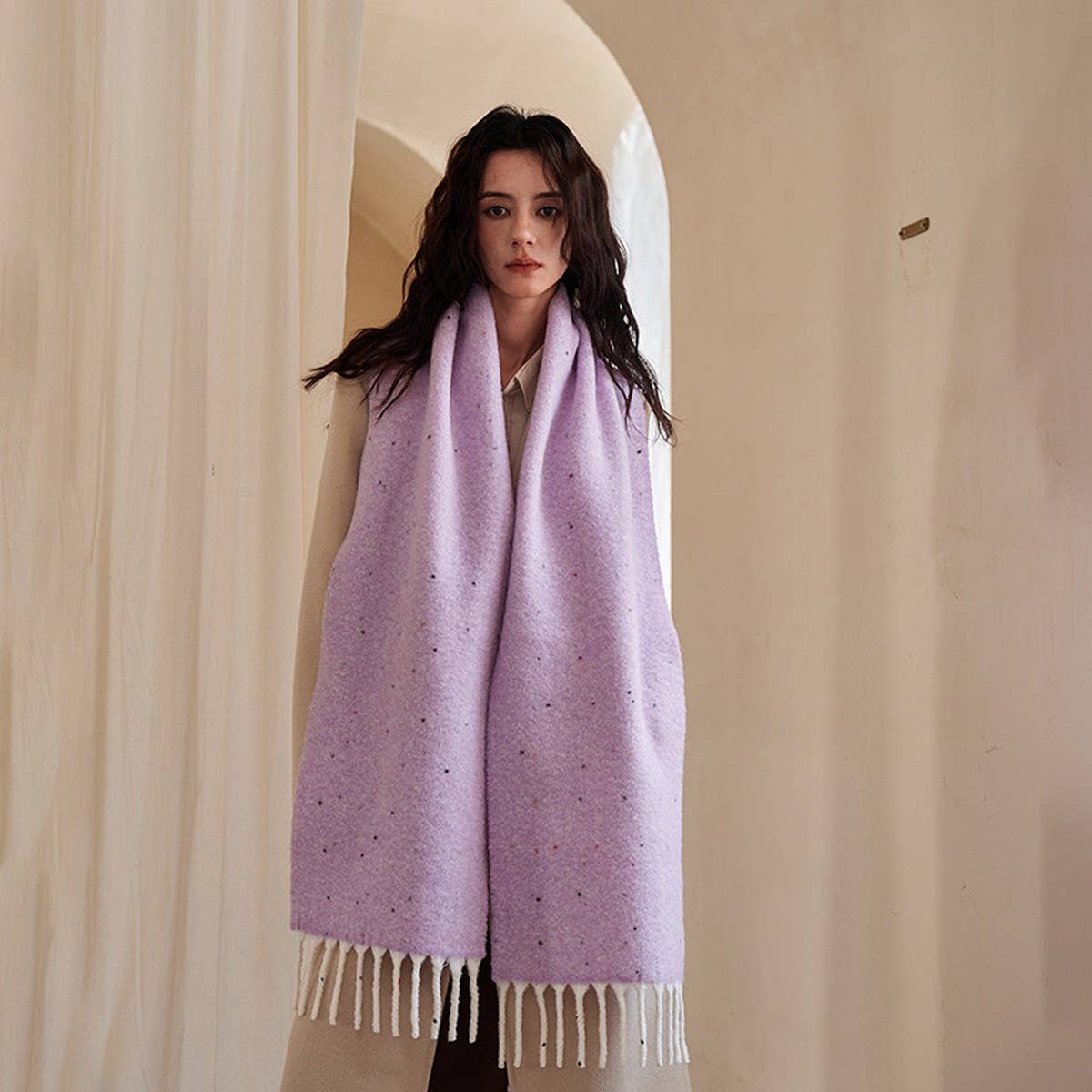 50% Wool Blend Speckled Yarn Scarf - Winter Cozy_CWASC2372