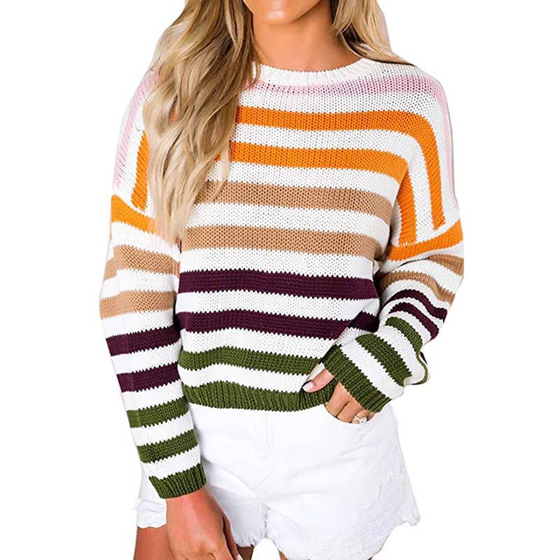 STYLISH STRIPED PULLOVER CROPPED SWEATER
