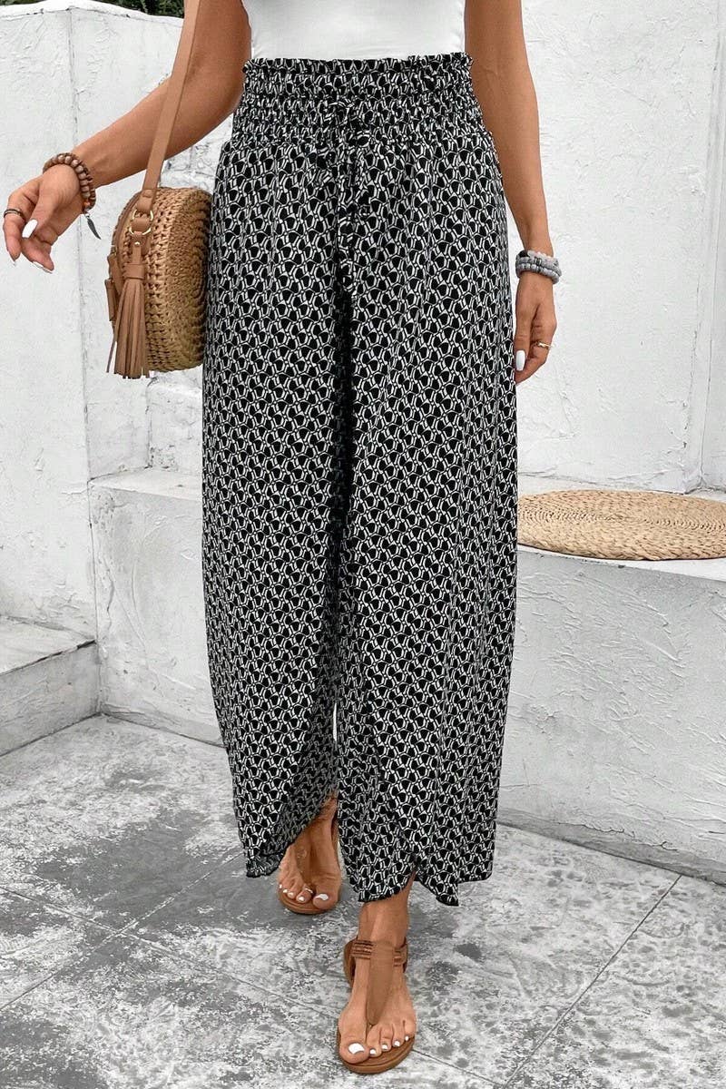 CWBLP1882_SUMMER FASHION FLORAL SIDE SLIT WIDE LEG CULOTTES