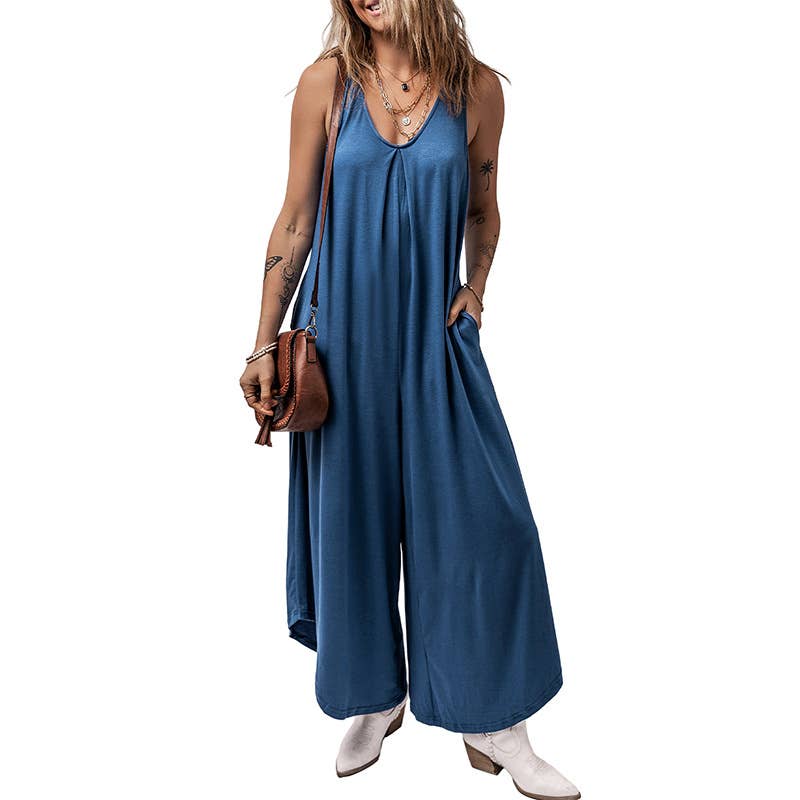 Simple wind multi-pocket straight strap pants