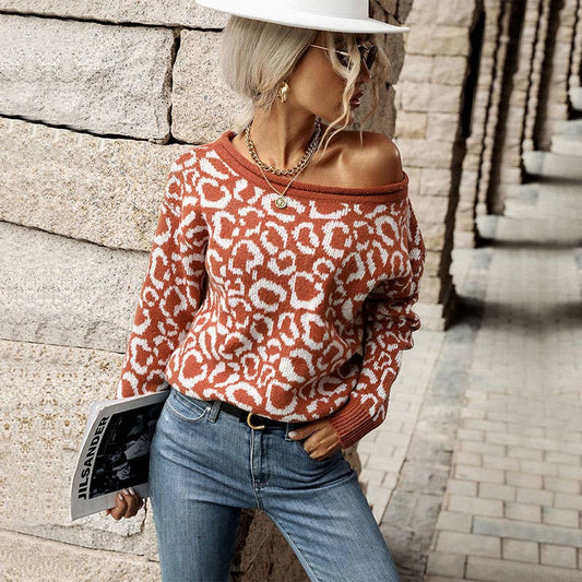 Long sleeve leopard print sweater slouchy