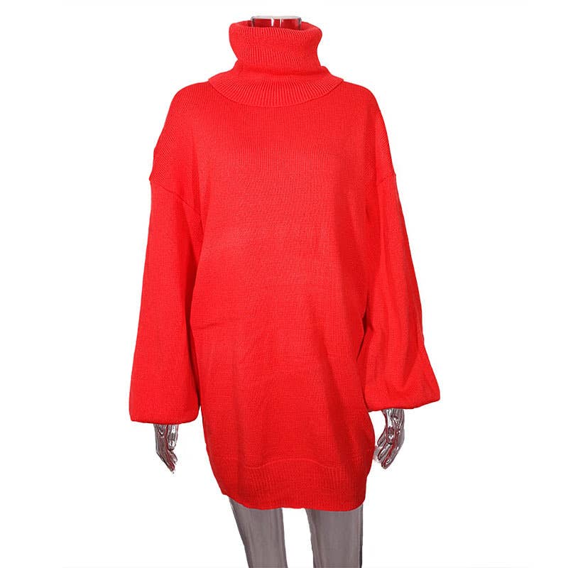 Pullover high-neck long-sleeved knitted dress